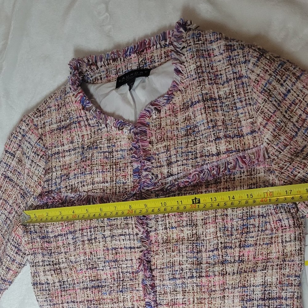 Womens Jacket Laundry Shelli Segal Tunic Pink Multi Knit Fringe Hem Size Medium - Picture 12 of 15